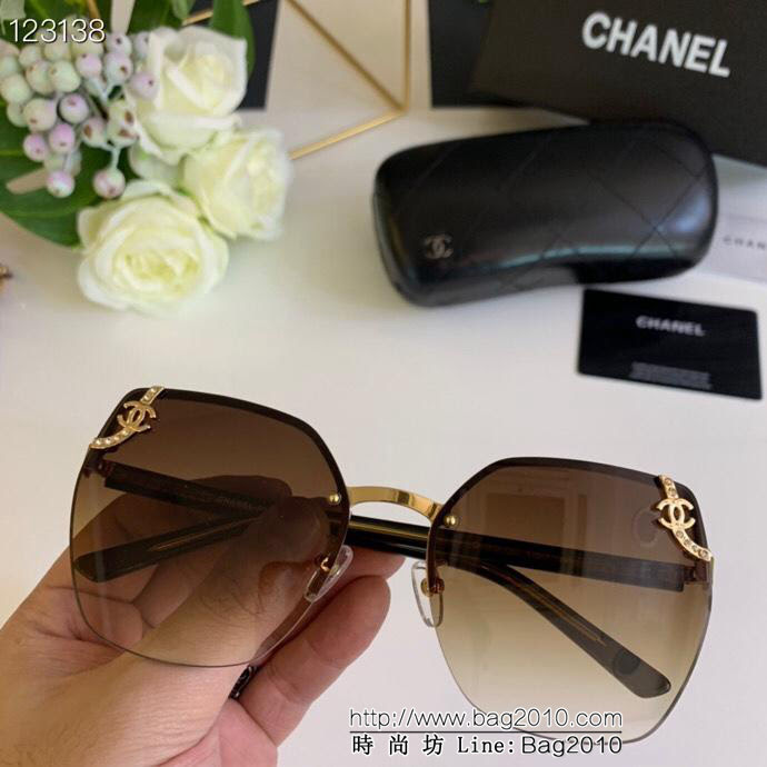 CHANEL香奈兒 2019新款 雙C小碎鑽 5833 無框水晶切邊 女款太陽鏡  lly1408